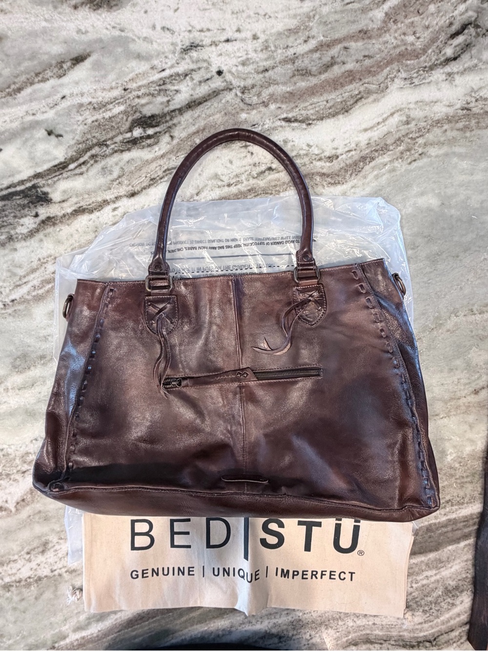 Bed Stu Rockaway Stitch-Detail Distressed
Satchel Bag color-Teak Rustic - Picture 2 of 16